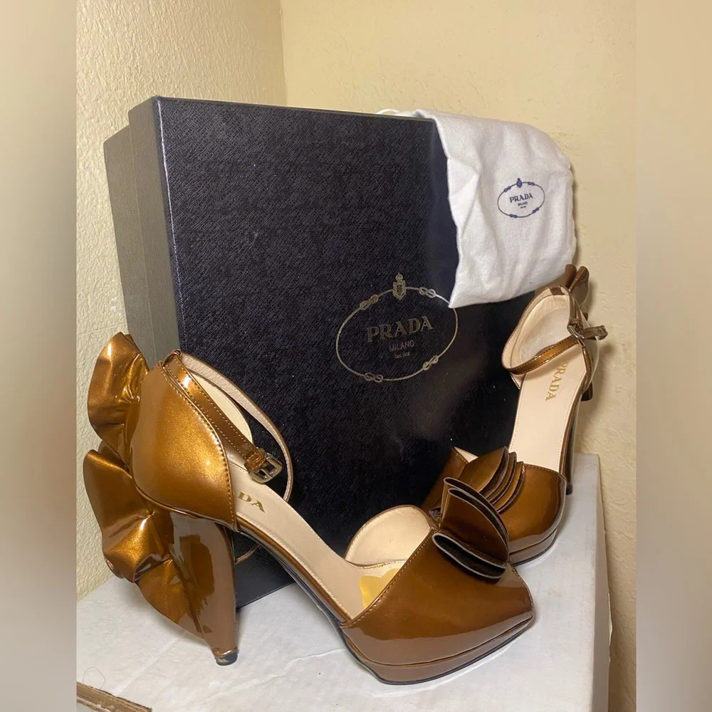 Prada Women's Metallic Bronze Heels